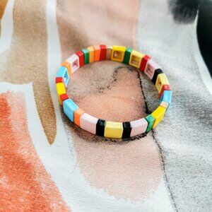 Roxanne Assoulin - Rainbow Brite - Gold Colorful Enamel Stretch Bracelet